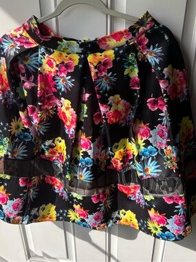 Black A-Line Skirt with Bright Floral Print